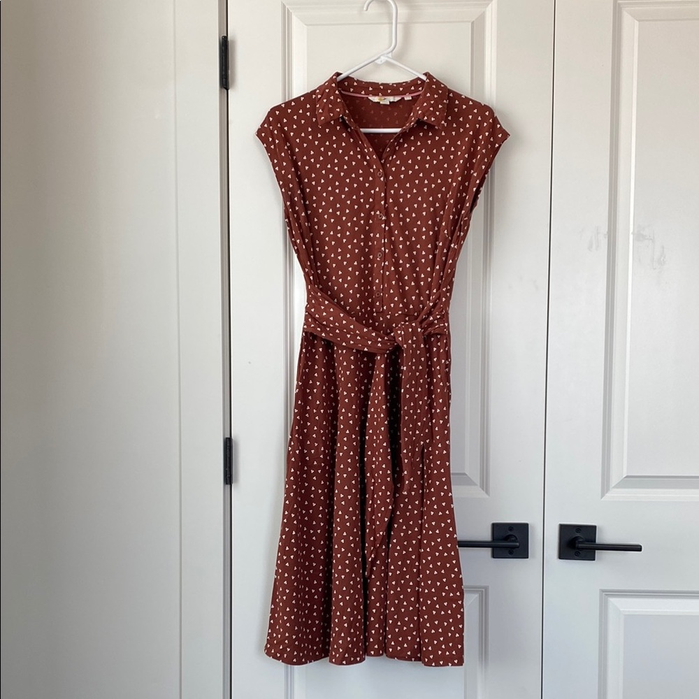 Boden Brown A-Line Midi Dress with Notched Collar